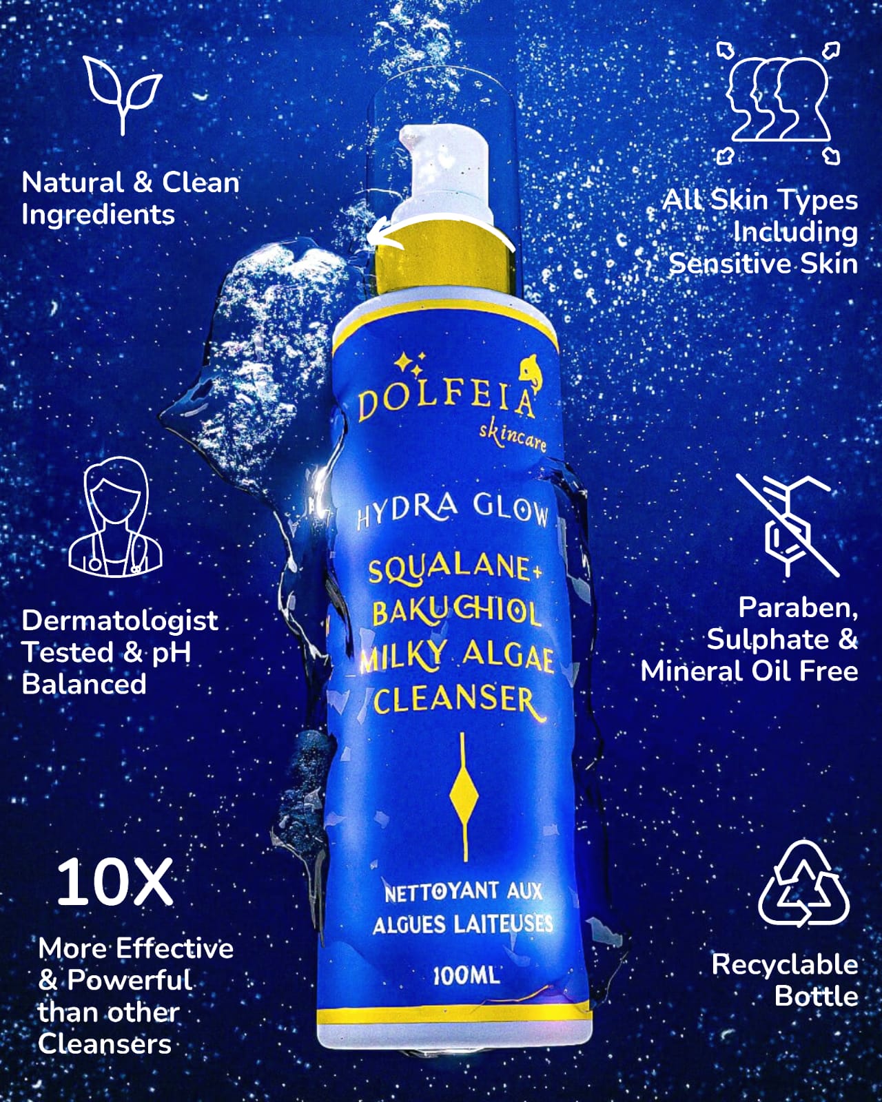 Dolfeia Skincare Squalane + Bakuchiol Milky Algae Cleanser (100ml)
